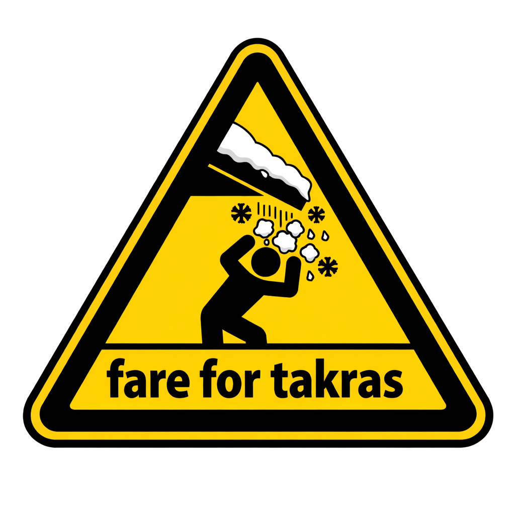 varselskilt for fare for takras med snø og is fra tak